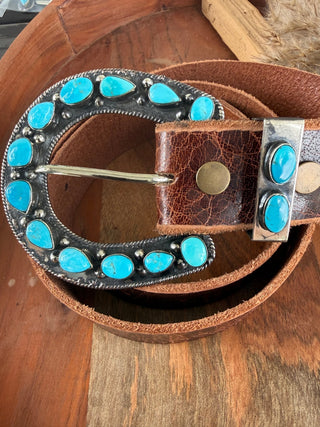 Kingman Turquoise Statement Horseshoe Belt Buckle Set - Barbwire n Bougie Boutique