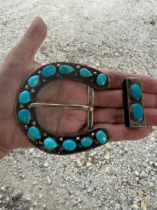 Kingman Turquoise Statement Horseshoe Belt Buckle Set - Barbwire n Bougie Boutique