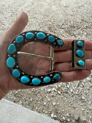 Kingman Turquoise Statement Horseshoe Belt Buckle Set - Barbwire n Bougie Boutique