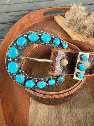 Kingman Turquoise Statement Horseshoe Belt Buckle Set - Barbwire n Bougie Boutique