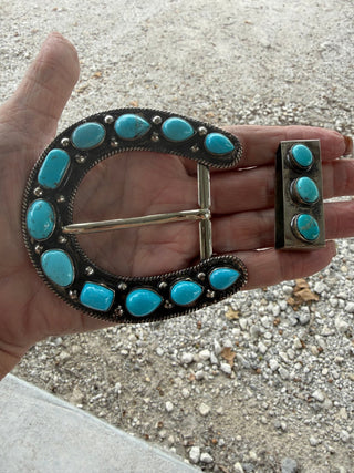 Kingman Turquoise Statement Horseshoe Belt Buckle Set - Barbwire n Bougie Boutique