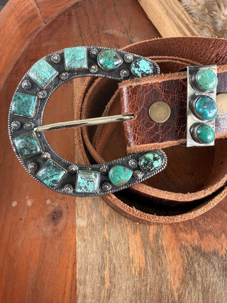 Kingman Turquoise Statement Horseshoe Belt Buckle Set - Barbwire n Bougie Boutique