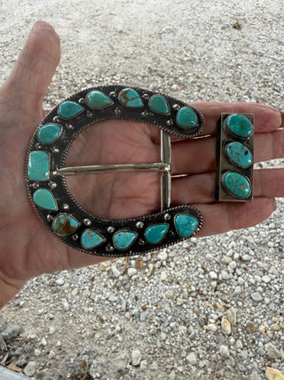 Kingman Turquoise Statement Horseshoe Belt Buckle Set - Barbwire n Bougie Boutique