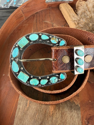 Kingman Turquoise Statement Horseshoe Belt Buckle Set - Barbwire n Bougie Boutique