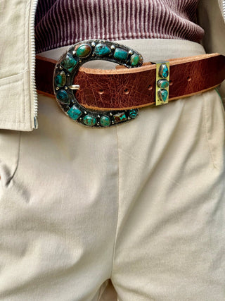 Kingman Turquoise Statement Horseshoe Belt Buckle Set - Barbwire n Bougie Boutique