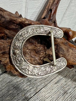 Large Tibetan German Silver Horseshoe Belt Buckle with Kingman Turquoise | Western Statement Buckle - Barbwire n Bougie Boutique