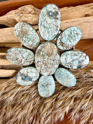 Larimar Statement Cuff Bracelet | German Silver Floral Cuff - Barbwire n Bougie Boutique