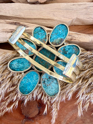 Larimar Statement Cuff Bracelet | German Silver Floral Cuff - Barbwire n Bougie Boutique