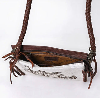 Las Vegas Cowboy Hair-On Hide Leather Crossbody Bag- NFR - Barbwire n Bougie Boutique