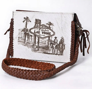 Las Vegas Cowboy Hair-On Hide Leather Crossbody Bag- NFR - Barbwire n Bougie Boutique