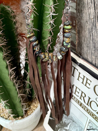 Leather Fringe & Turquoise Nugget Necklace – Western Cowgirl Statement Jewelry - Barbwire n Bougie Boutique