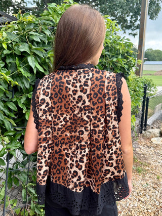 Leopard Lace Trim Flutter Top | Boho Animal Print Button Front Blouse - Barbwire n Bougie Boutique