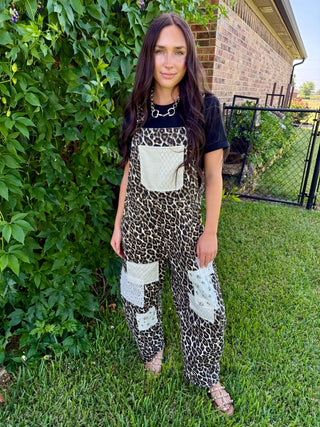 Leopard Patchwork Crochet Overalls - Barbwire n Bougie Boutique