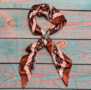Leopard Rodeo Wild Rag Scarf – 36” x 36” Western Longhorn, Horseshoe & Turquoise Print - Barbwire n Bougie Boutique