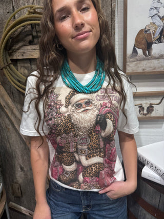 Leopard Santa Merry Christmas Western Graphic Tee - Barbwire n Bougie Boutique
