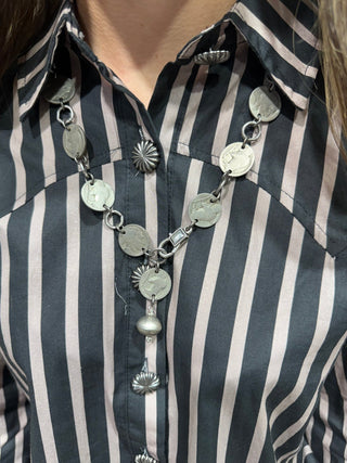 Line Dance Honey Striped Western Button-Up Top – Black - Barbwire n Bougie Boutique