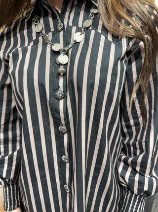 Line Dance Honey Striped Western Button-Up Top – Black - Barbwire n Bougie Boutique