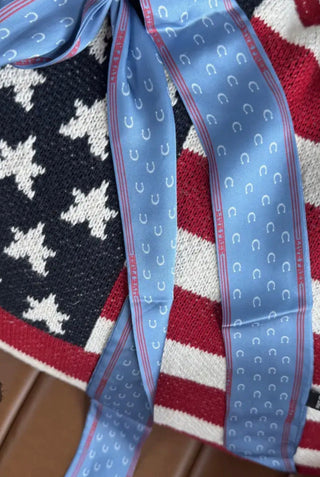 Live Free Patriotic Horseshoe Twilly Scarf | Western Hair Scarf & Purse Ribbon - Barbwire n Bougie Boutique