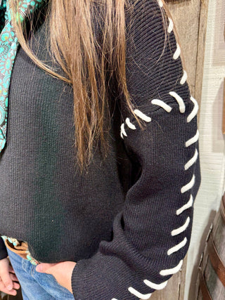 Lucky & Blessed Contrast Stitch Western Sweater – Plus Size Too! - Barbwire n Bougie Boutique