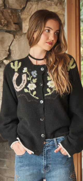 Lucky Horseshoe Western Cardigan - Barbwire n Bougie Boutique
