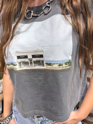 Marfa Prada Boxy Tank | Washed Charcoal Graphic Sleeveless Top - Barbwire n Bougie Boutique