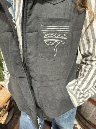 Midnight Mesa Quilted Western Vest – Black - Barbwire n Bougie Boutique