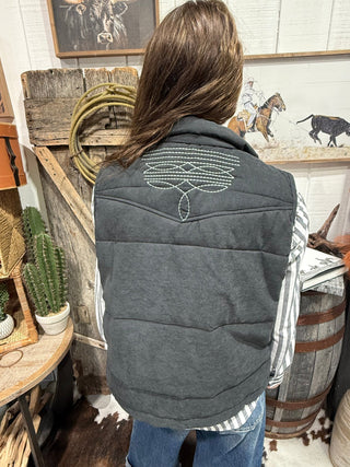 Midnight Mesa Quilted Western Vest – Black - Barbwire n Bougie Boutique
