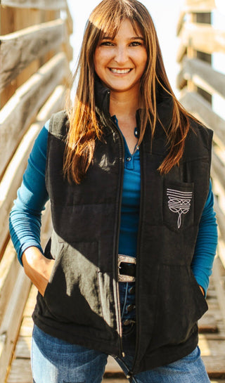 Midnight Mesa Quilted Western Vest – Black - Barbwire n Bougie Boutique