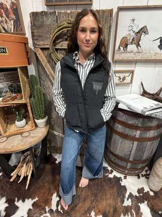 Midnight Mesa Quilted Western Vest – Black - Barbwire n Bougie Boutique