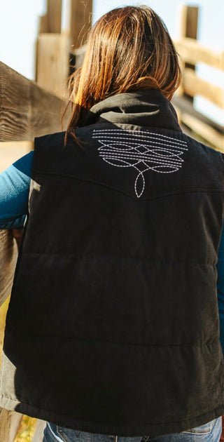 Midnight Mesa Quilted Western Vest – Black - Barbwire n Bougie Boutique