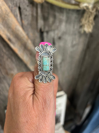Mine  8 Sterling Silver Turquoise Adjustable Ring - Barbwire n Bougie Boutique