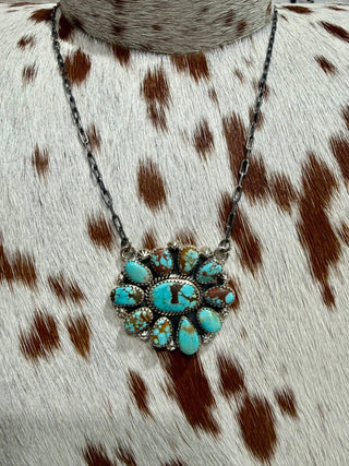 Mine No. 8 Turquoise Sterling Silver Cluster Necklace - Barbwire n Bougie Boutique