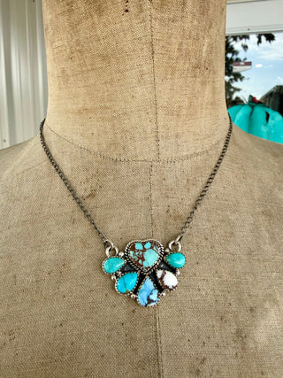 Mixed Mine Turquoise Cluster Necklace – Sterling Silver - Barbwire n Bougie Boutique