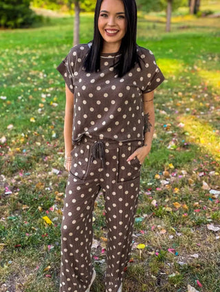 Mocha Dot Ribbed Polka Dot Short Sleeve Top – Brown & Cream - Barbwire n Bougie Boutique