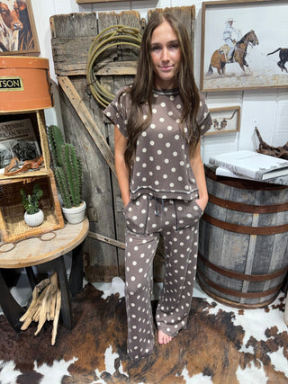 Mocha Dot Ribbed Polka Dot Short Sleeve Top – Brown & Cream - Barbwire n Bougie Boutique
