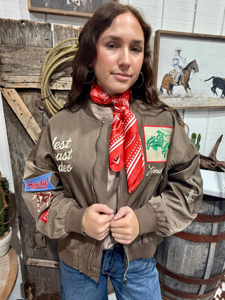 Mocha West Coast Rodeo Satin Bomber Jacket - Barbwire n Bougie Boutique