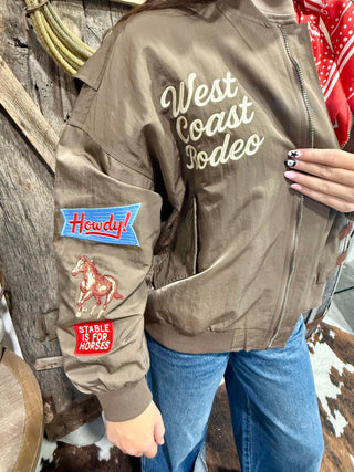 Mocha West Coast Rodeo Satin Bomber Jacket - Barbwire n Bougie Boutique