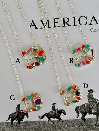 Multi Stone Belt Buckle Necklace- Silver Plated -Authentic Stones - Barbwire n Bougie Boutique