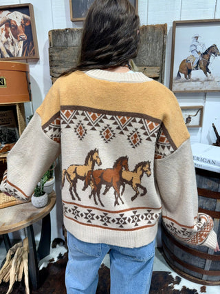 Mustard Cowboy Knit Cardigan | Western Fair Isle Button Front Sweater - Barbwire n Bougie Boutique
