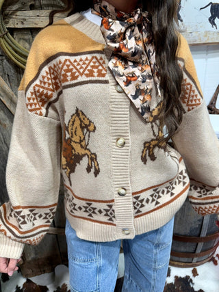 Mustard Cowboy Knit Cardigan | Western Fair Isle Button Front Sweater - Barbwire n Bougie Boutique