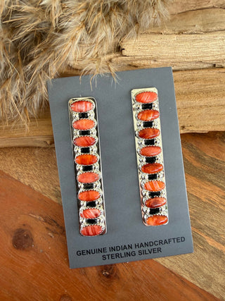 Native American Brian Jones Orange Spiny Oyster Sterling Silver Column Stud Earrings - Barbwire n Bougie Boutique