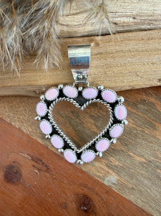 Native American RJ Pink Conch Sterling Silver Heart Pendant - Barbwire n Bougie Boutique