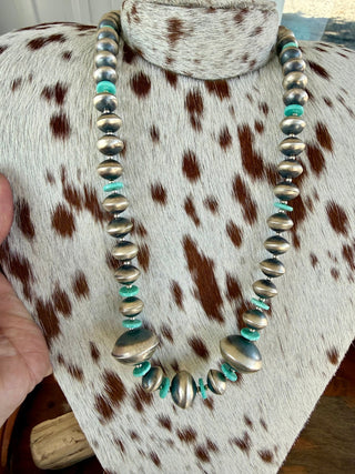 Native American Sterling Silver Navajo Pearl & Turquoise Necklace – Stamped Albert Cleveland - Barbwire n Bougie Boutique