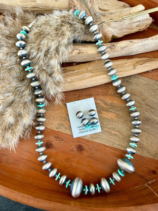Native American Sterling Silver Navajo Pearl & Turquoise Necklace – Stamped Albert Cleveland - Barbwire n Bougie Boutique