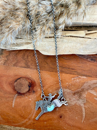 Native American Turquoise Bronc Rider Necklace - Barbwire n Bougie Boutique