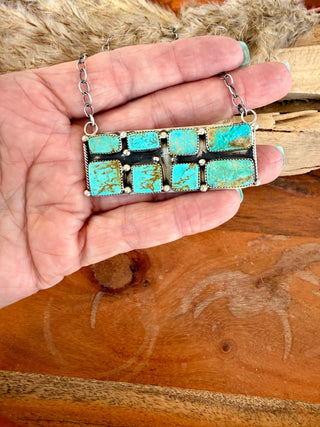 Native American Turquoise Sterling Silver Bar Necklace - Barbwire n Bougie Boutique
