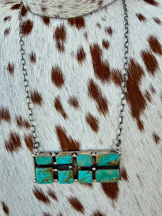 Native American Turquoise Sterling Silver Bar Necklace - Barbwire n Bougie Boutique