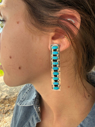 Native American Turquoise Sterling Silver Column Earrings – Stamped BJ - Barbwire n Bougie Boutique