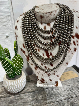 Navajo Pearl Handmade Necklace ~ All 10mm German Silver beads ~ Choose Length ~ Bold & Beautiful! - Barbwire n Bougie Boutique