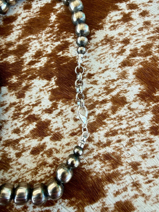 Navajo Pearl Handmade Necklace ~ All 10mm German Silver beads ~ Choose Length ~ Bold & Beautiful! - Barbwire n Bougie Boutique